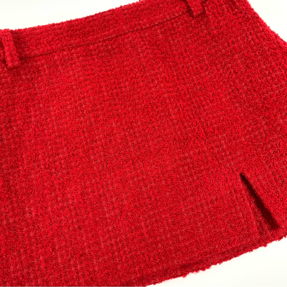 ZARA Tweed Mini Skirt Red Slit With Belt Loops Women’s US XS EUC Textured Fabric - Picture 11 of 15